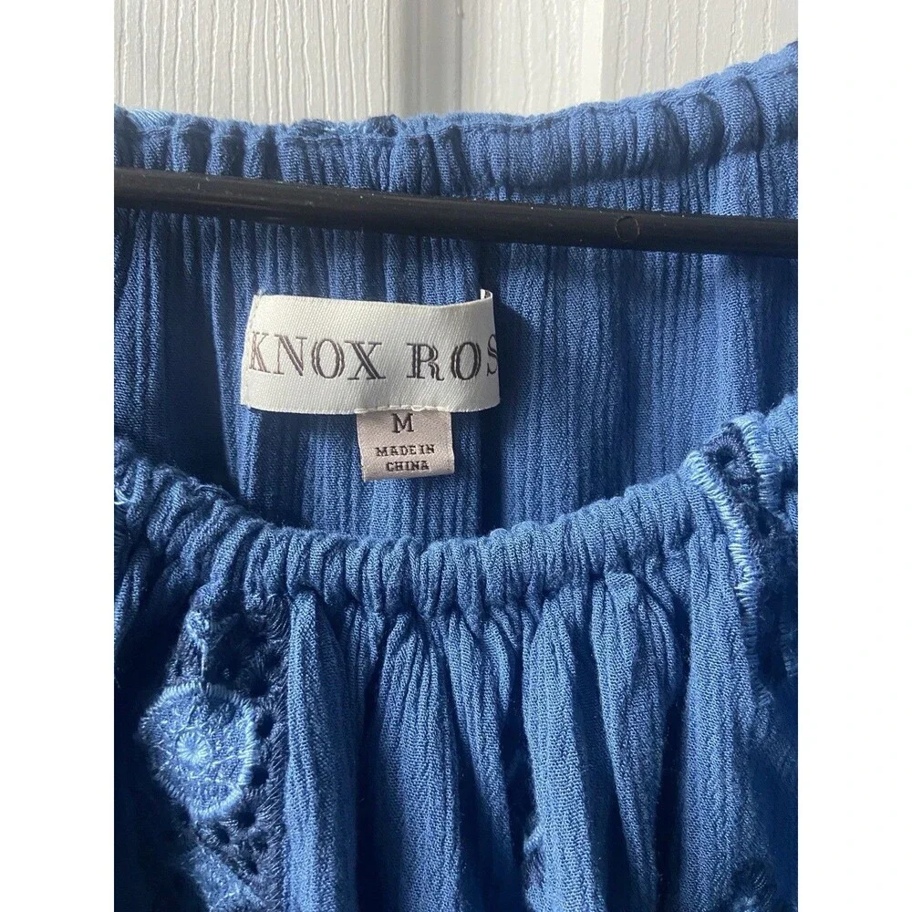 Knox Rose off the Shoulder Top Womens Medium Blue Embroidered Ruffle Long Boho